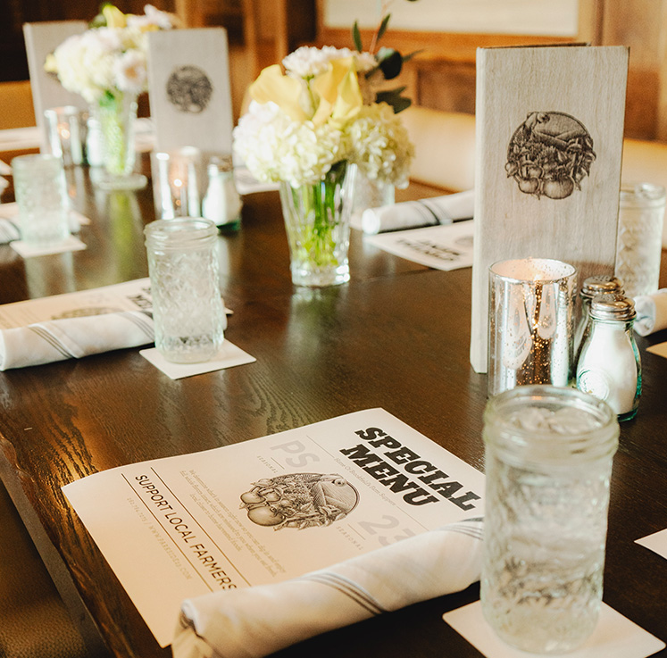 Rehearsal dinner venue table setting for small groups